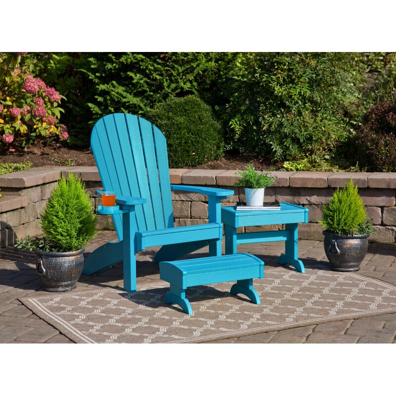 Kells 3 Piece Plastic Adirondack Chair Set With Ottoman And Table