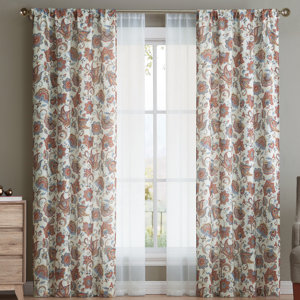Margaree Nature / Floral Semi-Sheer Rod Pocket Curtain Panels