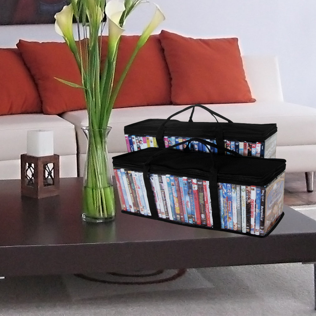 Evelots Portable Dvd Blu Ray Video Storage Bags See Thru Black Top Set 2