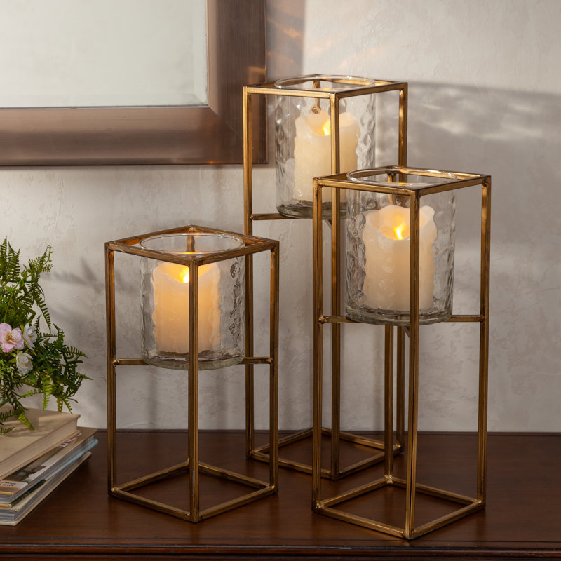 Mercer41 3 Piece Tall Metal And Gl Lantern Set Reviews Wayfair Tall Metal And Gl Lantern