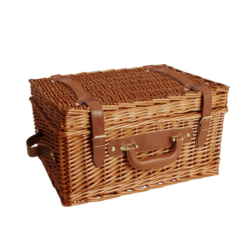 wicker basket with leather straps