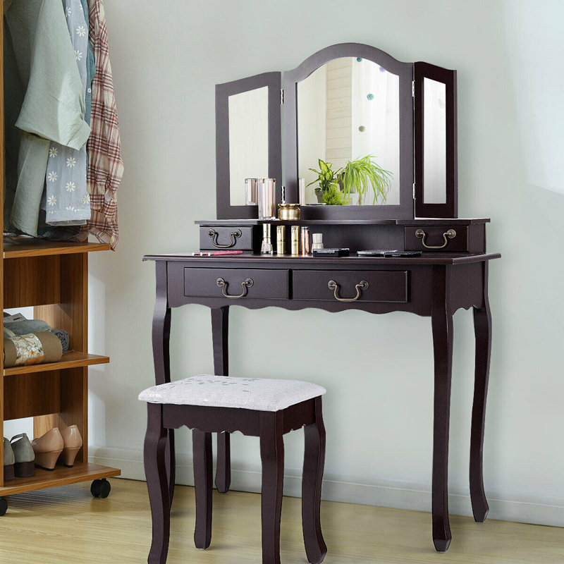 Canora Grey Haynie Makeup Dressing Vanity Set With Stool And Mirror Wayfair