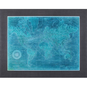 Williston Forge Azure World Map Framed Graphic Art Wayfair