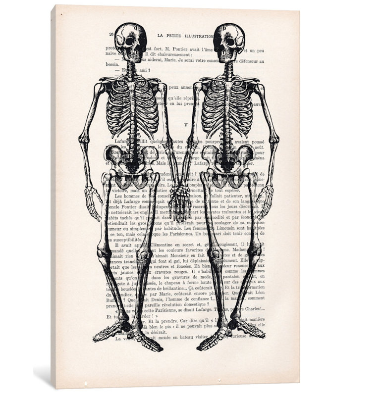 East Urban Home Vintage Paper Series Skeleton Friends Graphic