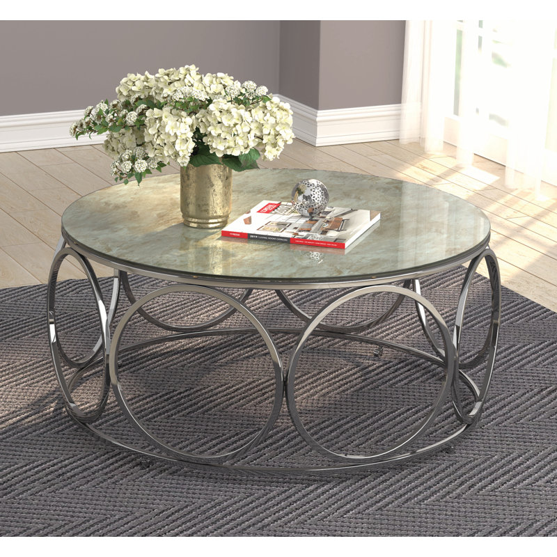Orren Ellis Round Coffee Table With Casters Beige Marble ...