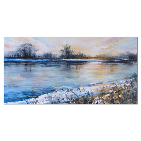 East Urban Home Winter Sunset On The Lake Oil Painting Print On