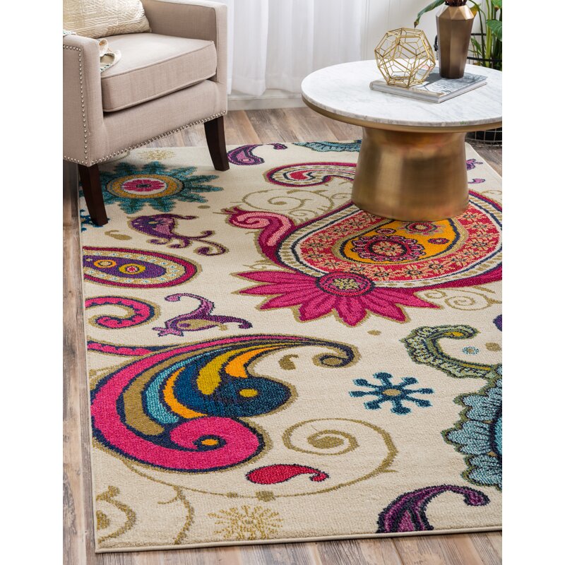 Bungalow Rose Giroux Paisley Cream Area Rug Reviews Wayfair