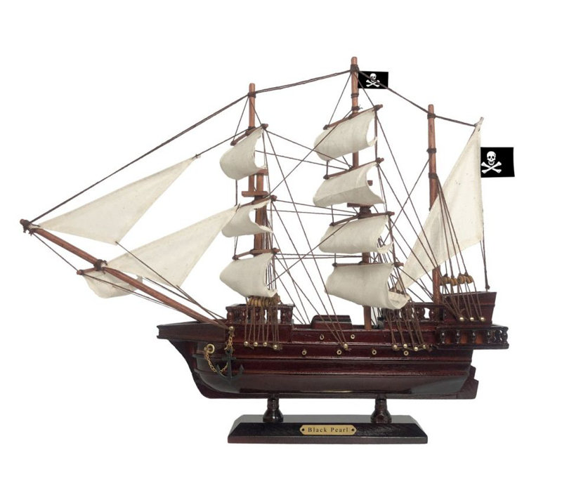 Breakwater Bay Mund Wooden Black Pearl Sails Pirate Ship Model