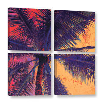 Bay Isle Home Palm Tree Sunset 4 Piece Painting Print On Wrapped