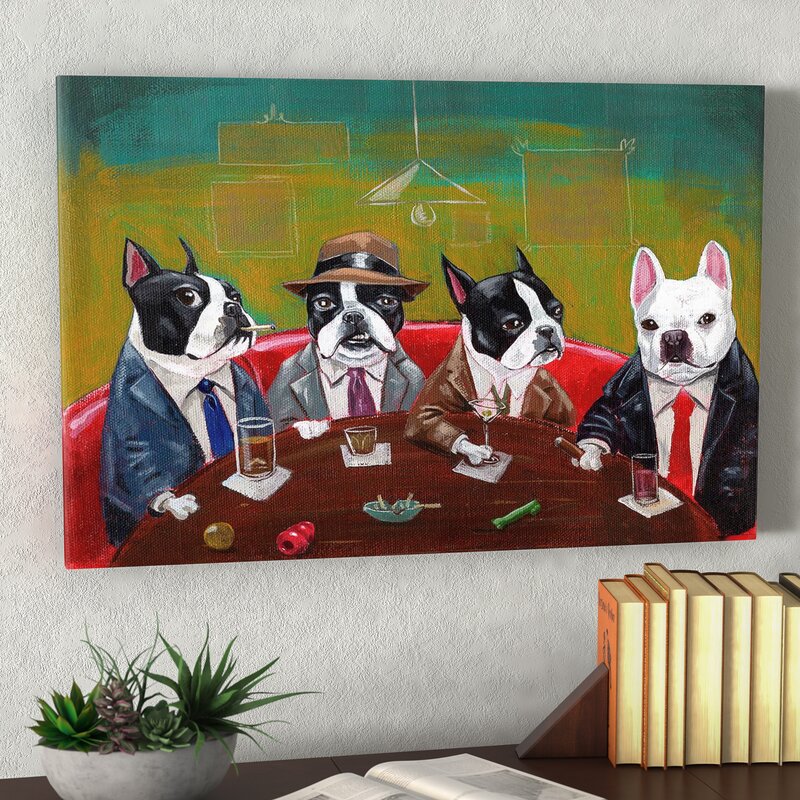Bulldog Wall Decorations - 'Three Boston Terriers and a French Bulldog' Print