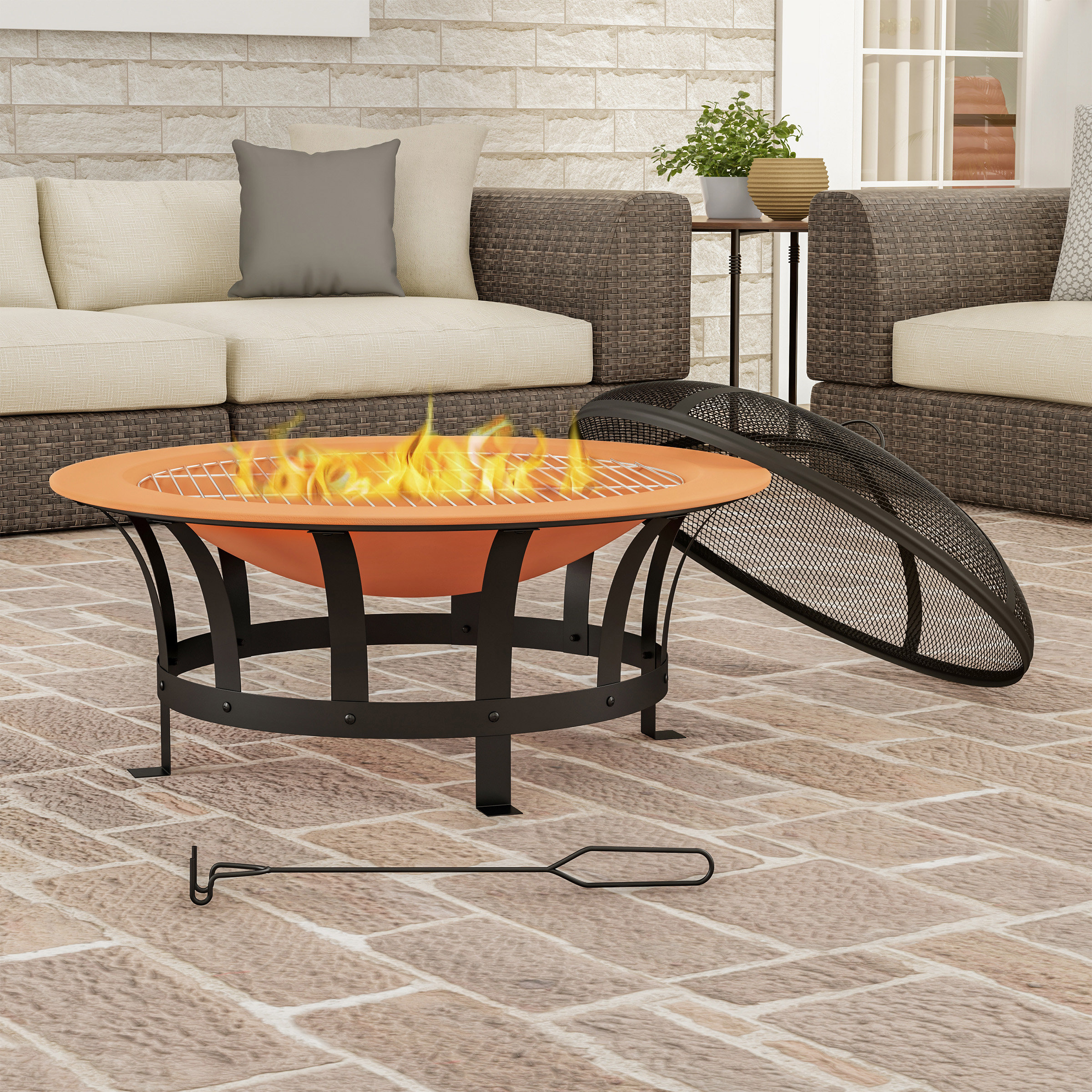 Millwood Pines Janzen Outdoor Deep Steel Wood Burning Fire Pit