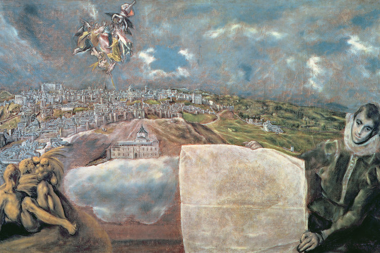 Astoria Grand View And Map Of The Town Of Toledo Spain Painting