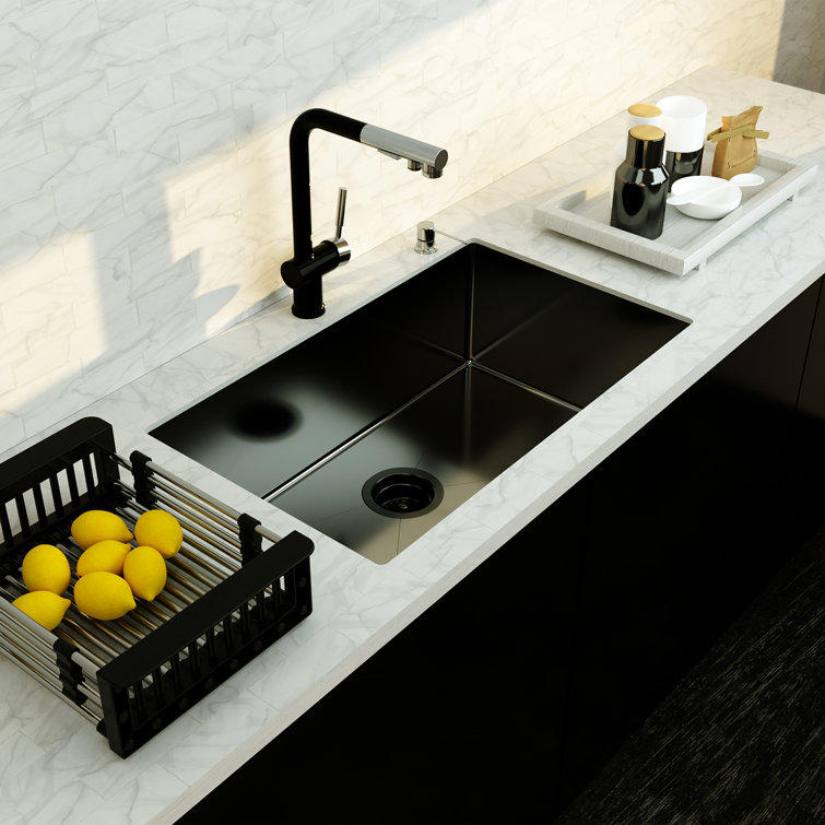 Jackforce 32 X 19 Inch Black Ceramic Coating With Nanotek Undermount  Kitchen Sink, 16 Gauge Stainless Steel Wet Bar Or Prep Sinks Single Bowl