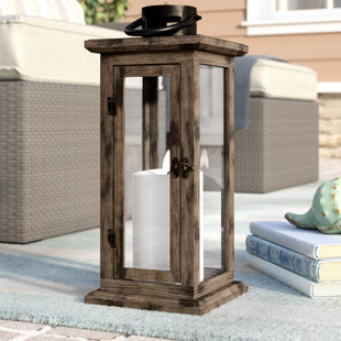 white wood silver metal roofed 16/" tall Candle holder Lantern terrace outdoor