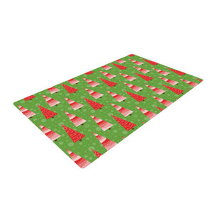 Julie Hamilton Juniper Christmas Trees Red/Green Area Rug