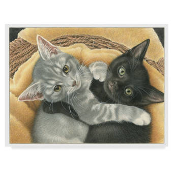2 Cats Coffee Wall Art Canvas Plaques Black Cat Tabby Suit Home