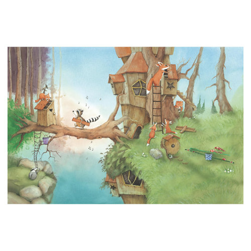 Wassili and the Fox Family 2.55m x 3.84m Textured Matt Peel & Stick Wall Mural East Urban Home