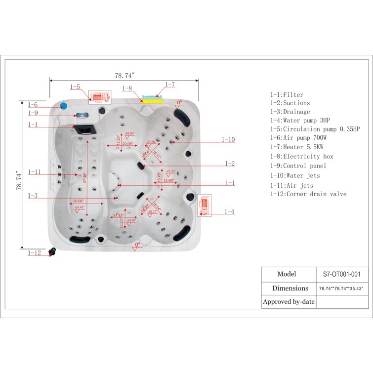 Sol 72 Outdoor™ Aire 6 - Person 54 - Jet Acrylic Square Hot Tub with  Ozonator in Gray