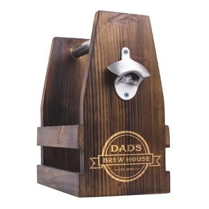 Personalized Dad's Brew House Rustic Craft Beer Carrier with Bottle Opener
