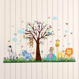 lovely label Wallpaper Border for Kids Animals on Tour Wall Stickers for Childrens Playroom or Bedroom in Beige//Mint//Red Wall Decal and Stickers for Children Self-Adhesive Wall Border Stickers