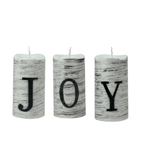 Three Posts 3 Piece Joy Led Christmas Decorations Unscented Pillar