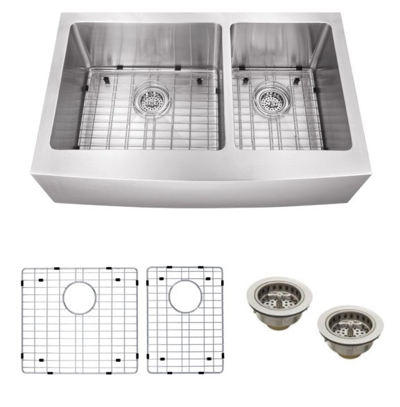 Cahaba 36 L X 21 W Double Basin Farmhouse Apron Kitchen Sink With Grid Set Wayfair