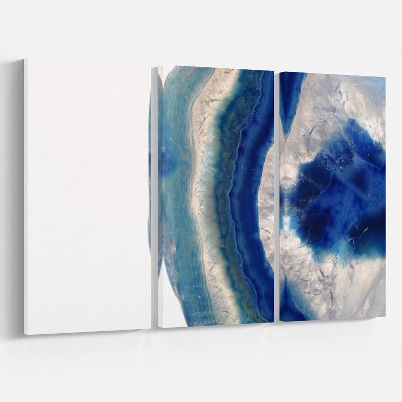 Designart Macro Of Blue Agate Stone 3 Piece Graphic Art On