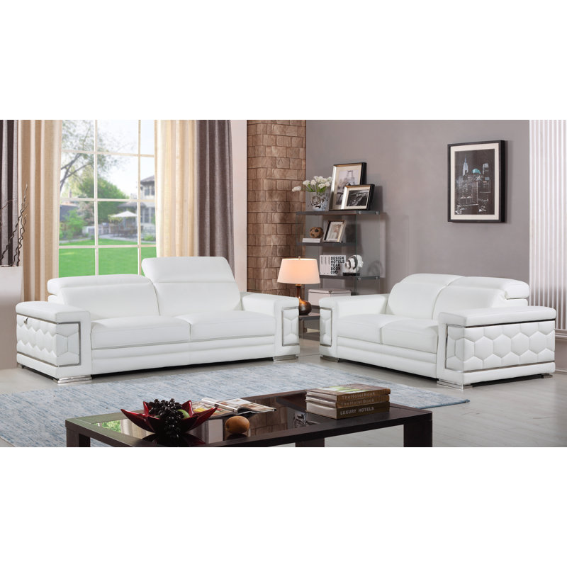 Orren Ellis Nicolette Luxury Italian Leather 2 Piece Living Room