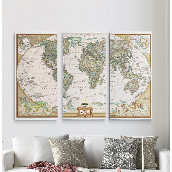National Flag Map Geographic HD World Map Canvas Poster Travel Art Unframed 121