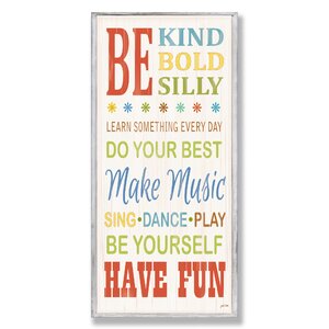 Stella Be Kind and Silly Typography Wall Plaque