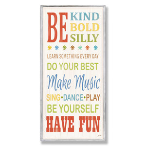 Stella Be Kind and Silly Typography Wall Plaque