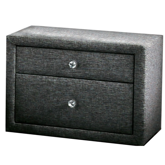 Latitude Run Fabric Upholstered 2 Drawer Wooden Nightstand With