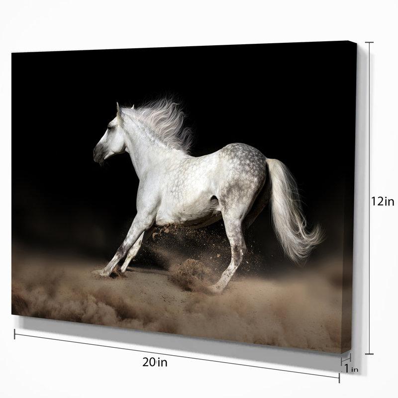 East Urban Home Farmhouse White Horse With Long Mane In Desert