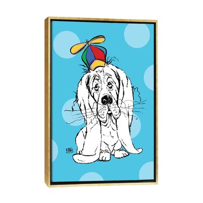 Cute Droopy Basset Hound with a Spinner Hat by Billi French - Graphic Art Print East Urban Home Format: Gold Framed Canvas, Matte Color: No Matte, Siz