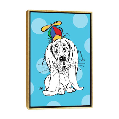 Cute Droopy Basset Hound with a Spinner Hat by Billi French - Graphic Art Print East Urban Home Format: Gold Framed Canvas, Matte Color: No Matte, Siz