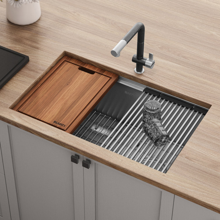 Ruvati 30-Inch Workstation Slope Bottom Offset Drain Undermount 16 Gauge  Kitchen Sink - RVH8582