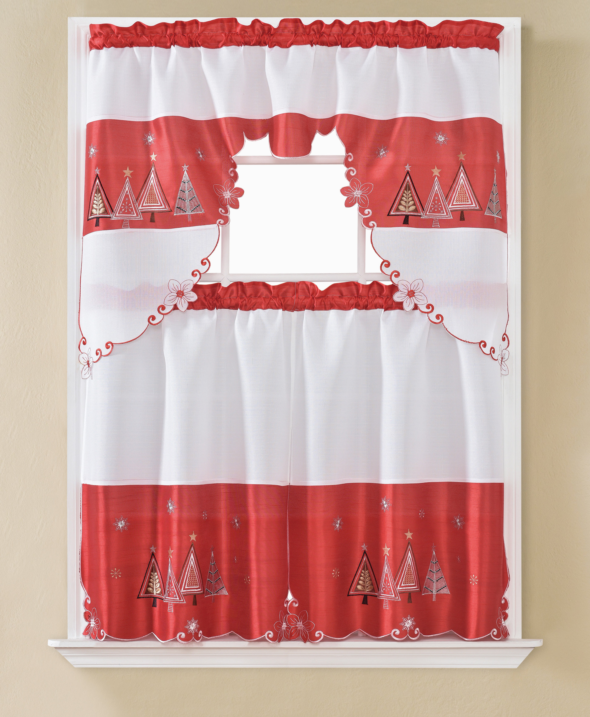 Window Treatment Sets Violet Linen Decorative Christmas Printed Gifts And Trees Design 3 Piece Kitchen Curtain Set Home Klemens Jelesnia Pl