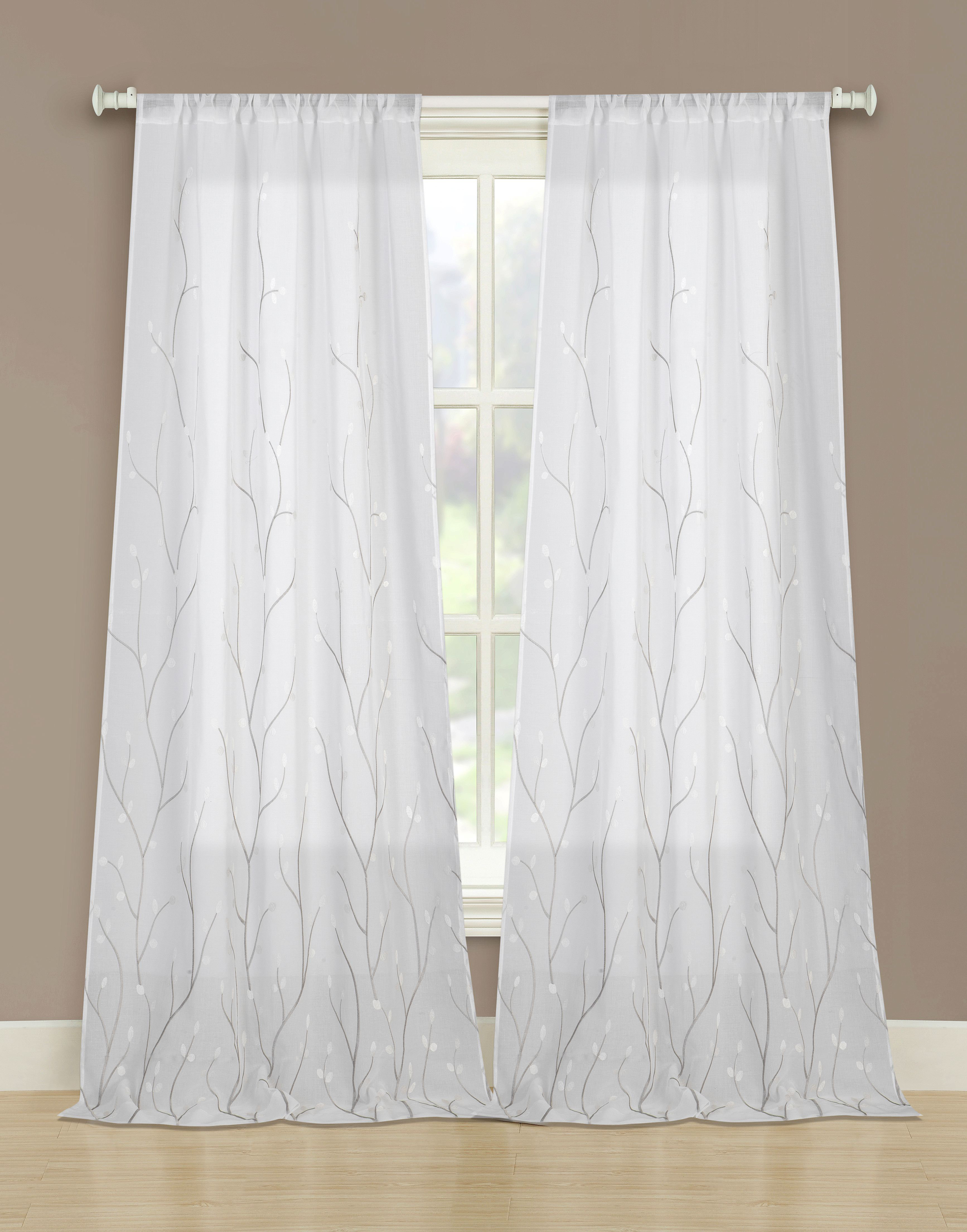 Ebern Designs Osuna Vine Embroidered Sheer Curtain Panels
