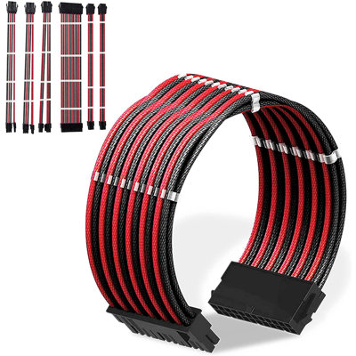 Atx Sleeved Cable Extension Kit For Power Supply Cable Kit, Psu Connectors, 24 Pin, 8-pin, 6 Pin 4 + 4 Pin, 6 Pack, With Cable Comb 24 Pieces Set 24-p