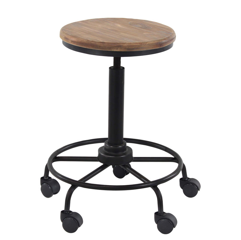 17 Stories Arseny Rustic Round 23" Bar Stool with Wheels & Reviews