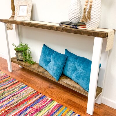 17 Stories Aranza Console Table  Table Top Color: Dark Walnut, Size: 29.25" H x 58" W x 9.25" D, Table Base Color: White