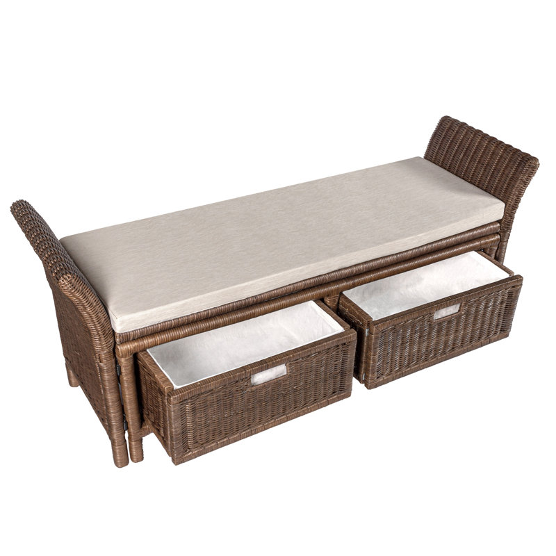 Bay Isle Home Cabott 52 2 Drawer Wicker Storage Bench Wih Linen Cushion Brown Reviews