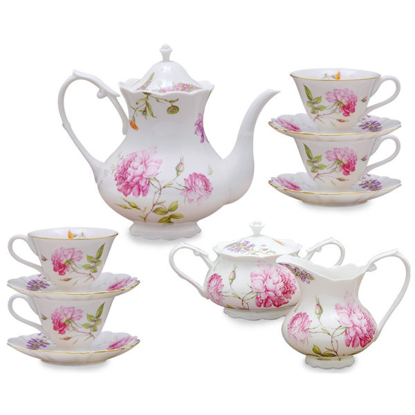Gracie China by Coastline Imports Shabby Rose Green 11-Piece Tea Set