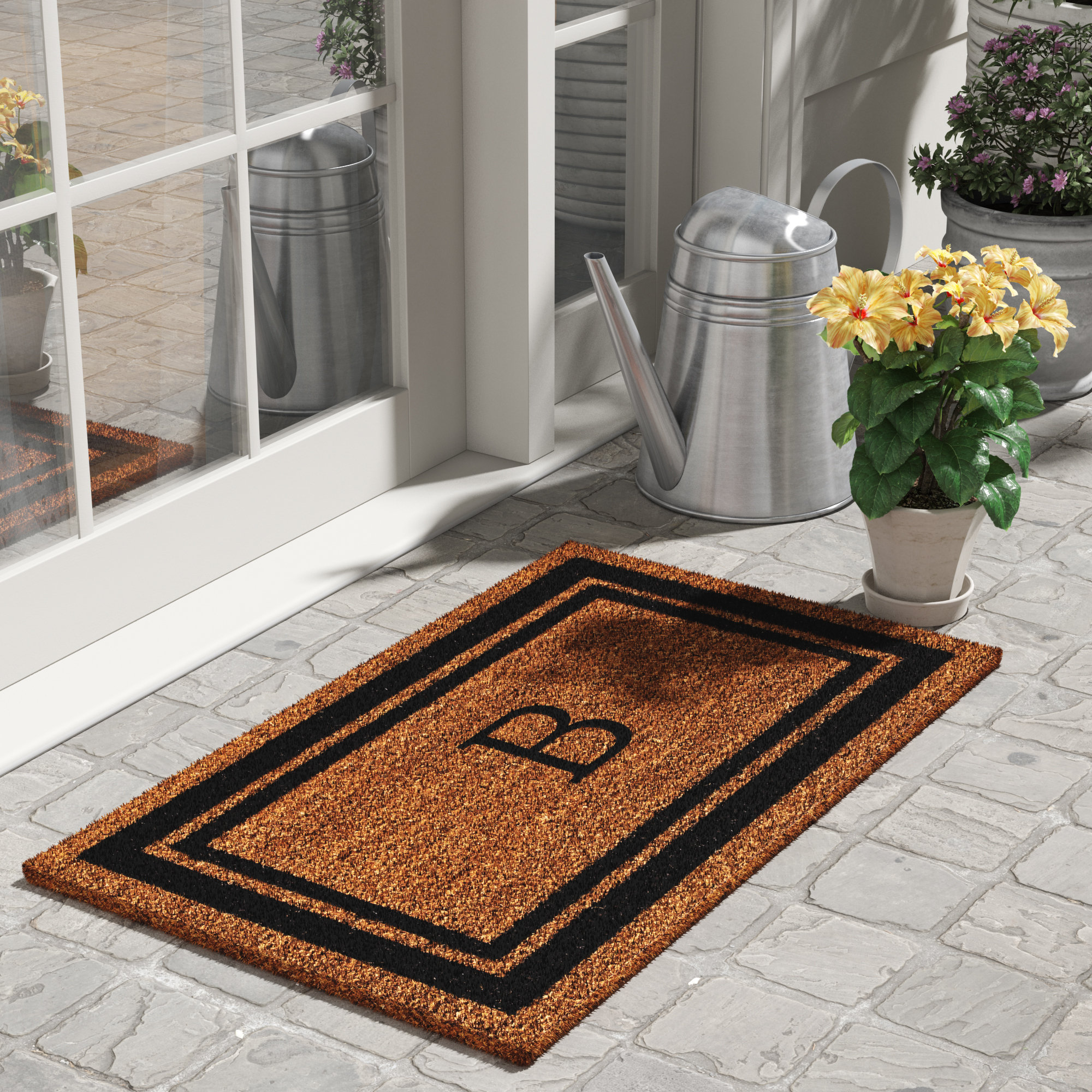 Sol 72 Outdoor Pangburn Monogram Border Non Slip Outdoor Door Mat