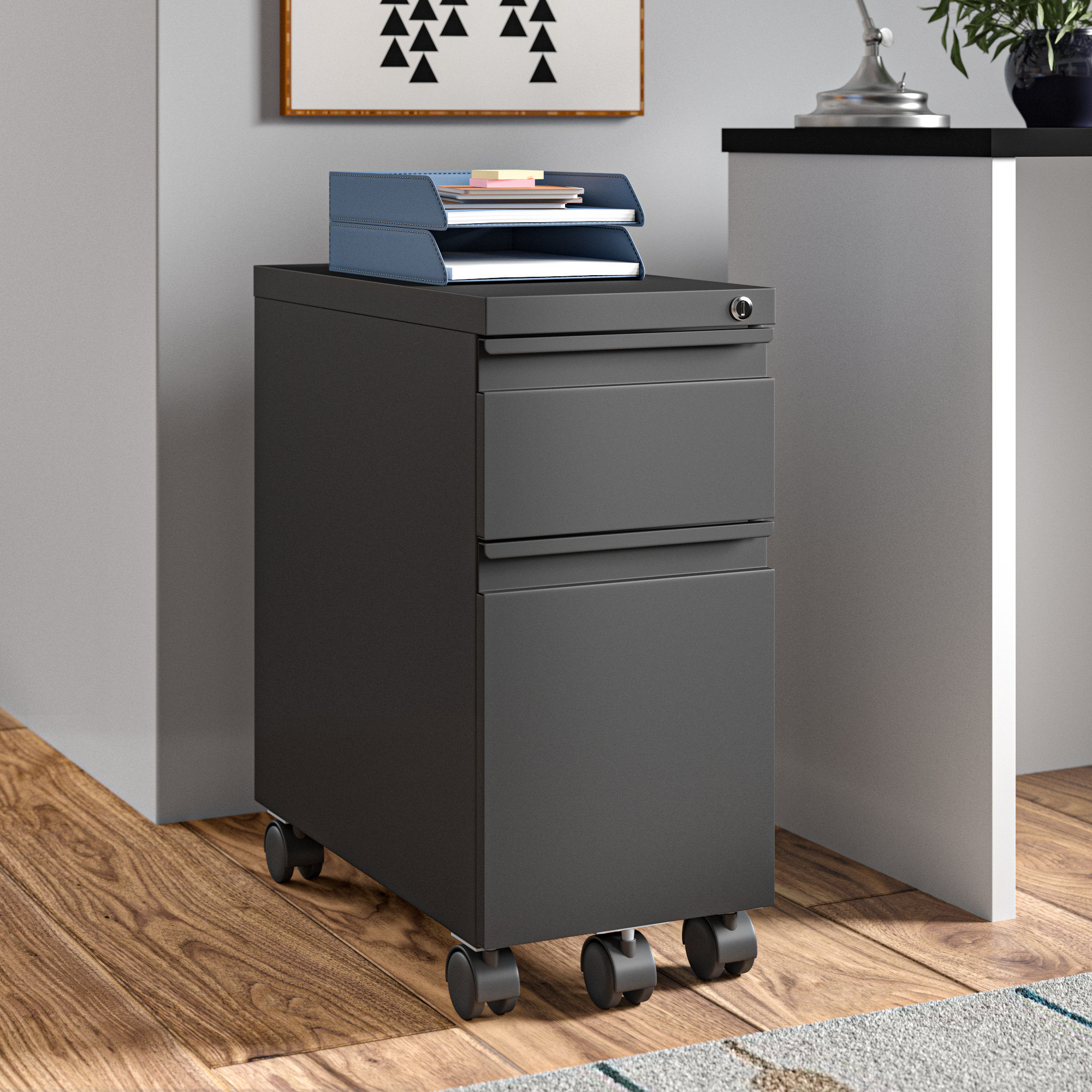 Steel Construction Black 2 Drawer Mobile File Cabinet With Lock Under Desk Vertical Mobile Filing Cabinet
