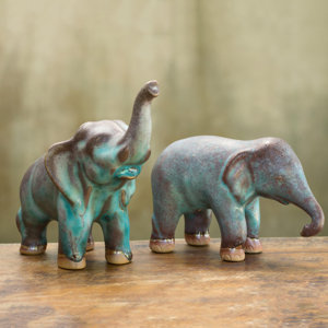 Duangkamol 2 Piece Artisan Crafted Ceramic Elephants Figurine Set