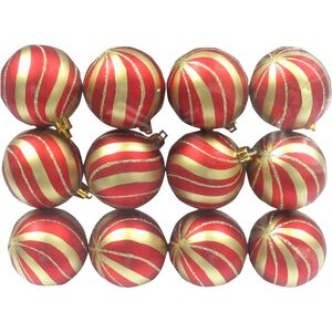Red Ball Ornament with Gold Spiral Design (Set of 2)