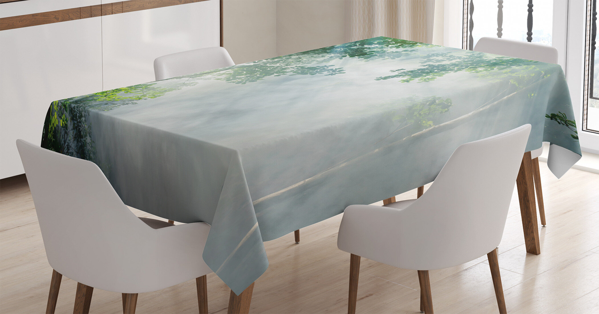 Ambesonne Rainforest Tablecloth Sunbeam Between Shadows Of Trees Idyllic Scenery Of Solitude In Jungle Theme Rectangular Table Cover For Dining Room