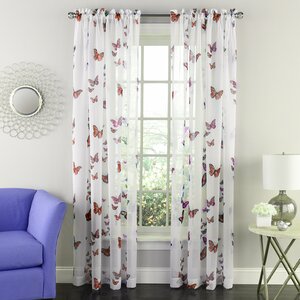 Butterflies Nature/Floral Sheer Rod Pocket Single Curtain Panel