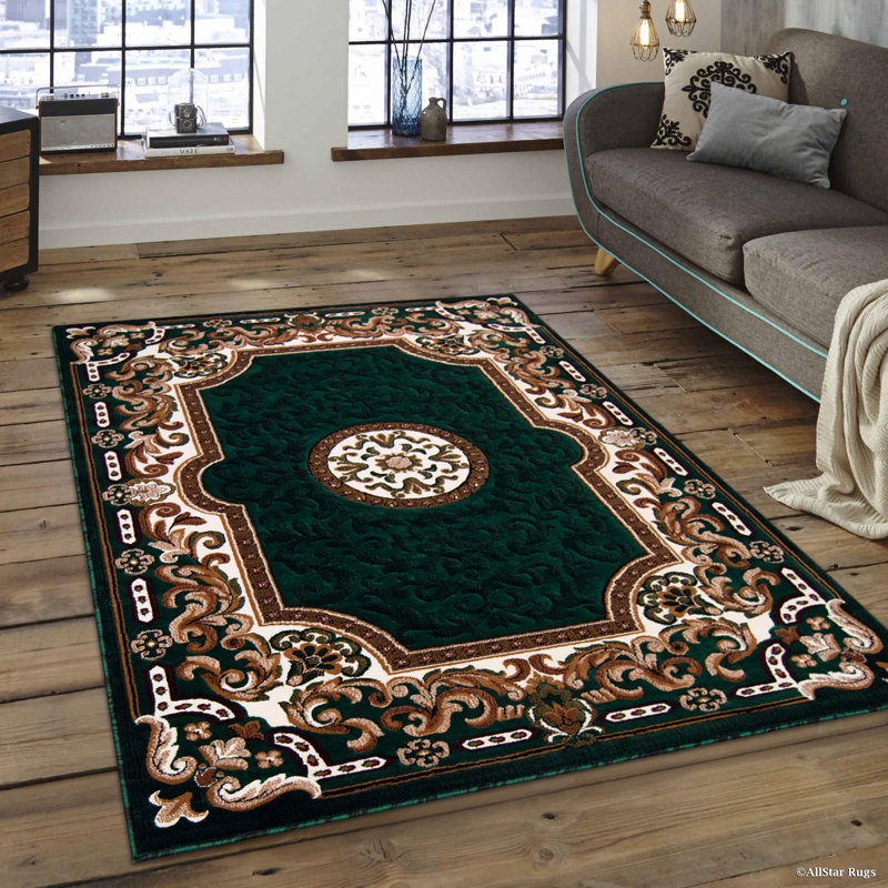 Fleur De Lis Living Berwick Floral Bordered Green Area Rug Reviews Wayfair